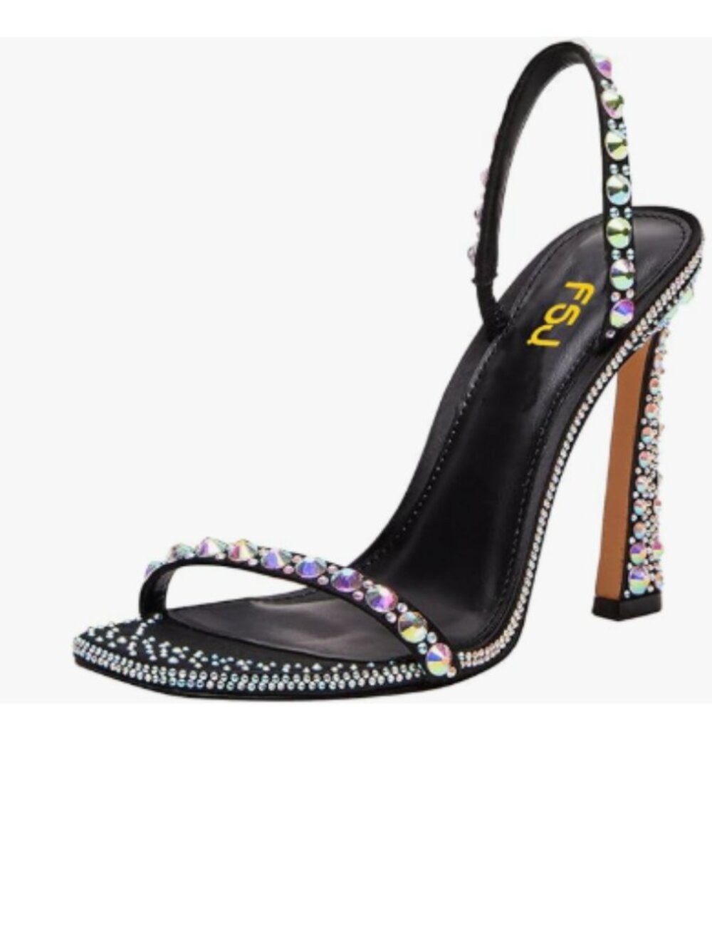 FSJ Black Sparkly Rhinestone Strappy Heel Open Toe High Heels Slide Sandals